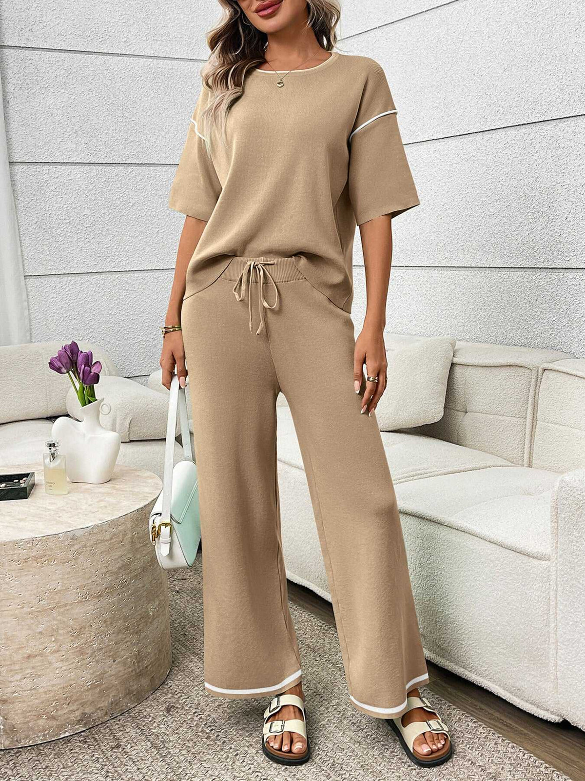 Round Neck Half Sleeve Top and Pants Set 100100458964546 67 Affordable Fashion Under $100 Jerry's Apparel 