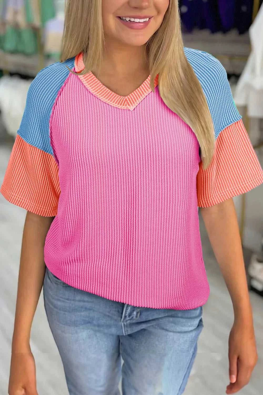 Color Block Twisted Ribbed Tee 100100151705454 27 Affordable Fashion Under $100 Jerry's Apparel 