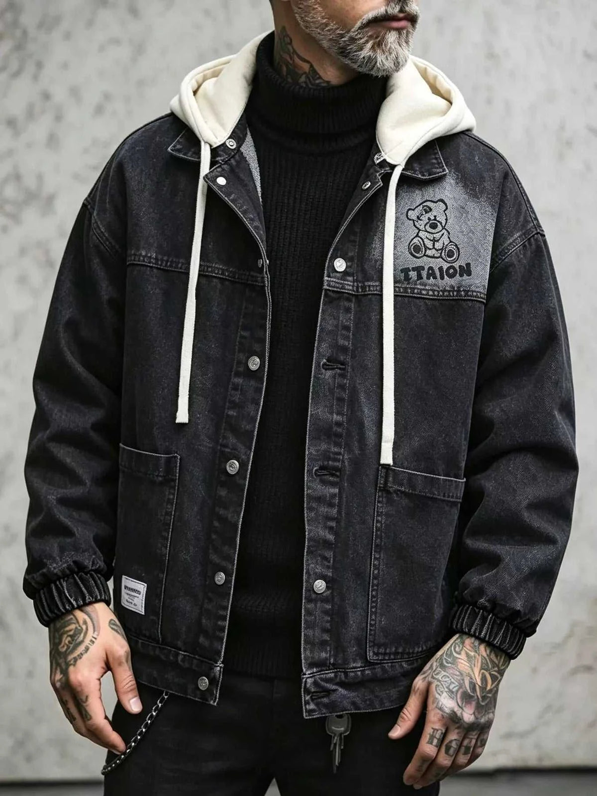 Men's Plus Size Streetwear Washed Snap Down Denim Jacket with Detachable Hood 104003065127742 91 Affordable Fashion Under $100 Jerry's Apparel 