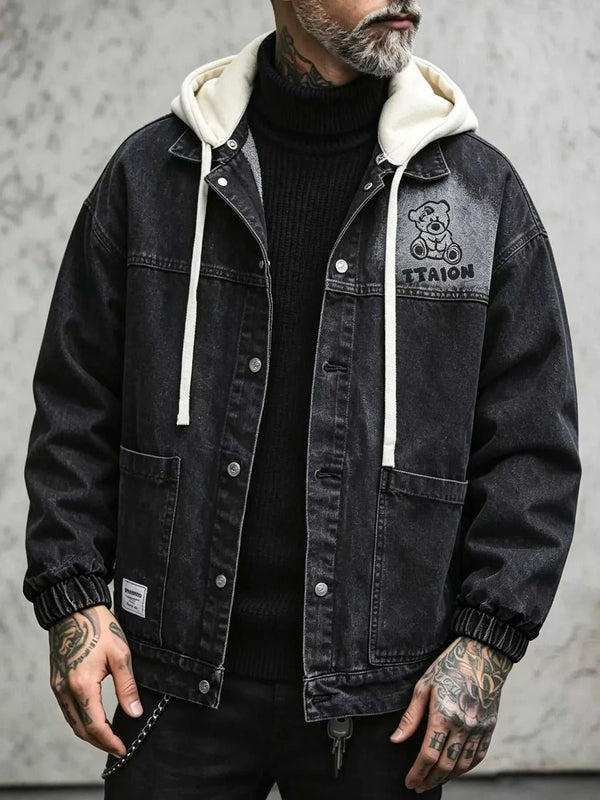 Men's Plus Size Streetwear Washed Snap Down Denim Jacket with Detachable Hood 104003065127742 91 Affordable Fashion Under $100 Jerry's Apparel 