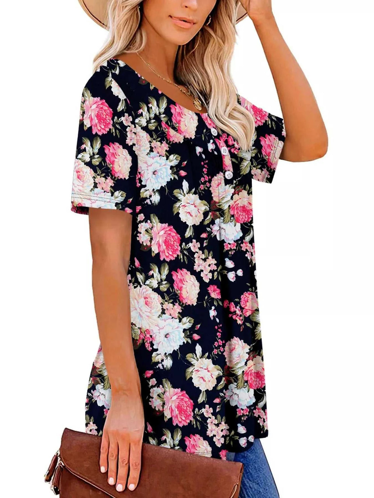 Plus Size Floral Print Short Sleeve T-Shirt 100100354664882 26 Affordable Fashion Under $100 Jerry's Apparel 