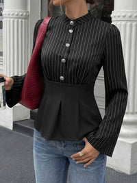 Striped Long Sleeve Peplum Blouse 100100499847455 37 Affordable Fashion Under $100 Jerry's Apparel 