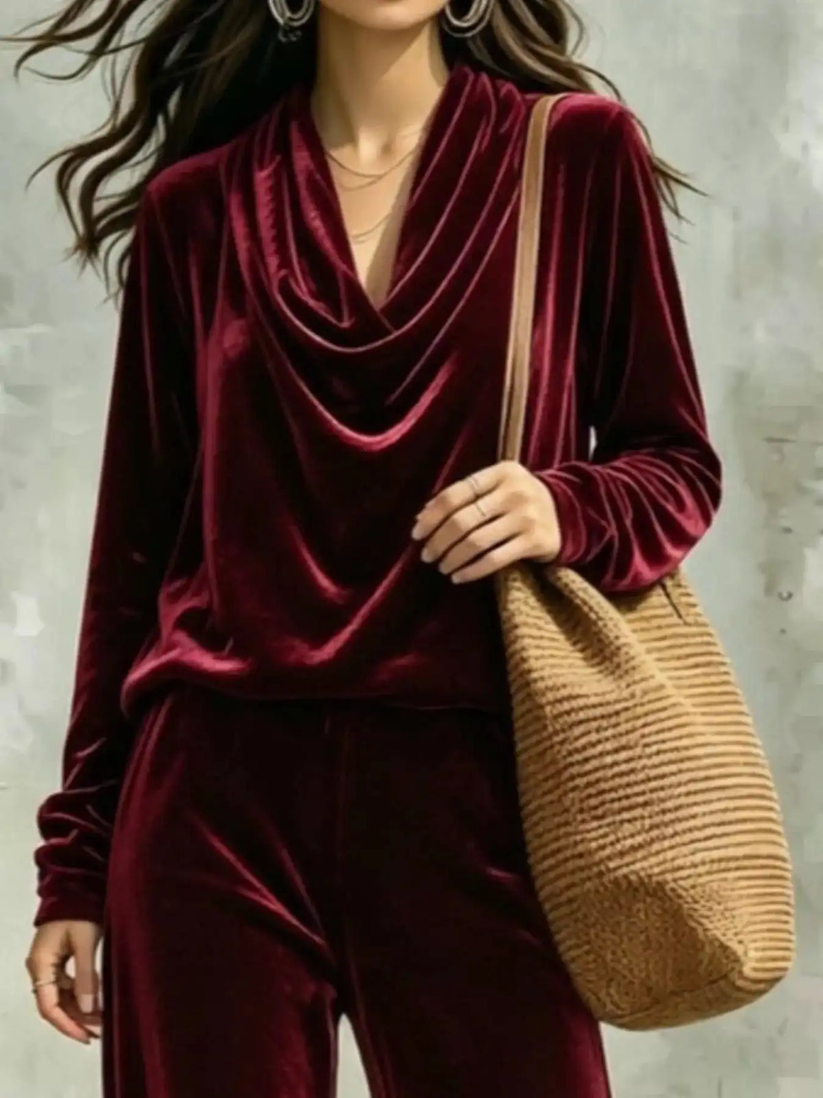 Full Size Velvet Cowl Neck Top and Pants Set Plus Size 101001490771294 53 Affordable Fashion Under $100 Jerry's Apparel 