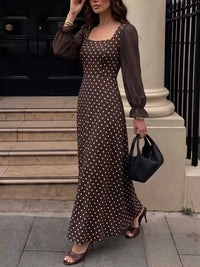Polka Dot Square Neck Long Sleeve Maxi Dress 100100951009677 41 Affordable Fashion Under $100 Jerry's Apparel 