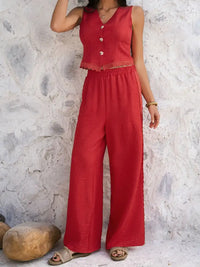 Devine Button Down Lace Detail Vest and Pants Set 100100550395768 62 Affordable Fashion Under $100 Jerry's Apparel 