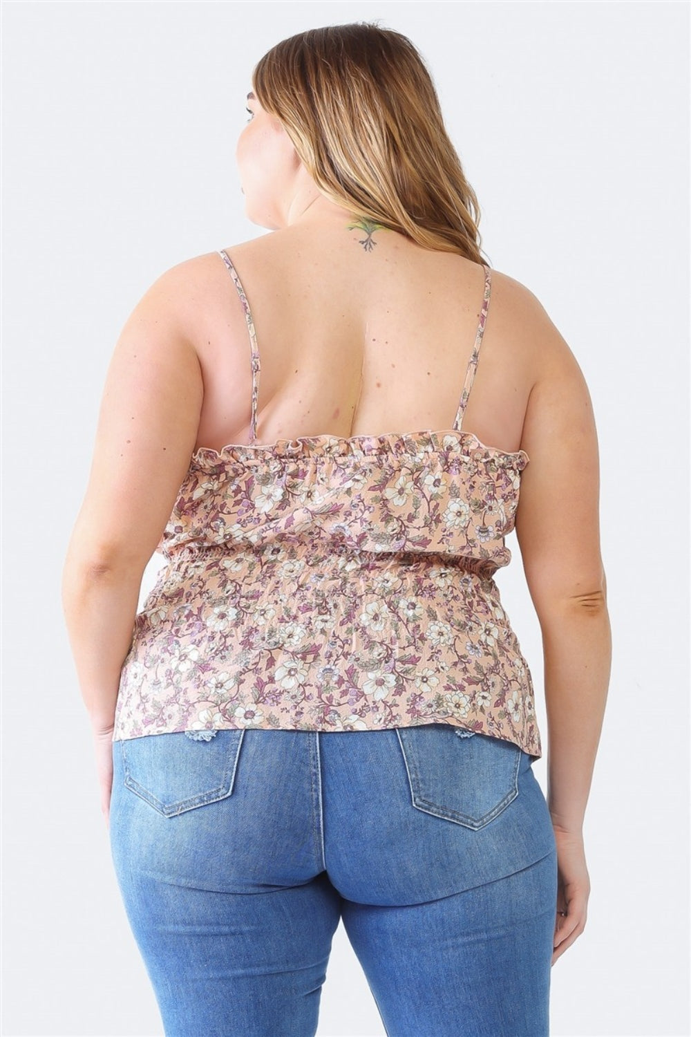 Plus Size Frill Floral Square Neck Cami