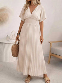 Pleated V-Neck Midi Dress 100100926207857 45 Affordable Fashion Under $100 Jerry's Apparel 