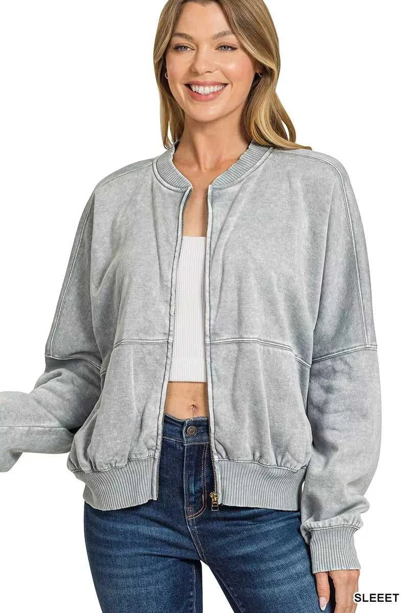 Zenana Acid Washed Fleece Jacket 100100711521569 44 Jerry's Apparel 