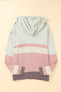 Color Block Long Sleeve Drawstring Hooded Sweater