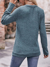 V-Neck Ribbed Knit Long Sleeve T-Shirt 100100748461046 28 Affordable Fashion Under $100 Jerry's Apparel 