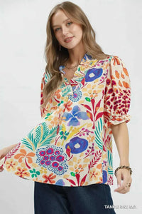 Umgee V-Neck Ruffle Trim Puff Sleeve Top 100100274951331 49 Affordable Fashion Under $100 Jerry's Apparel 