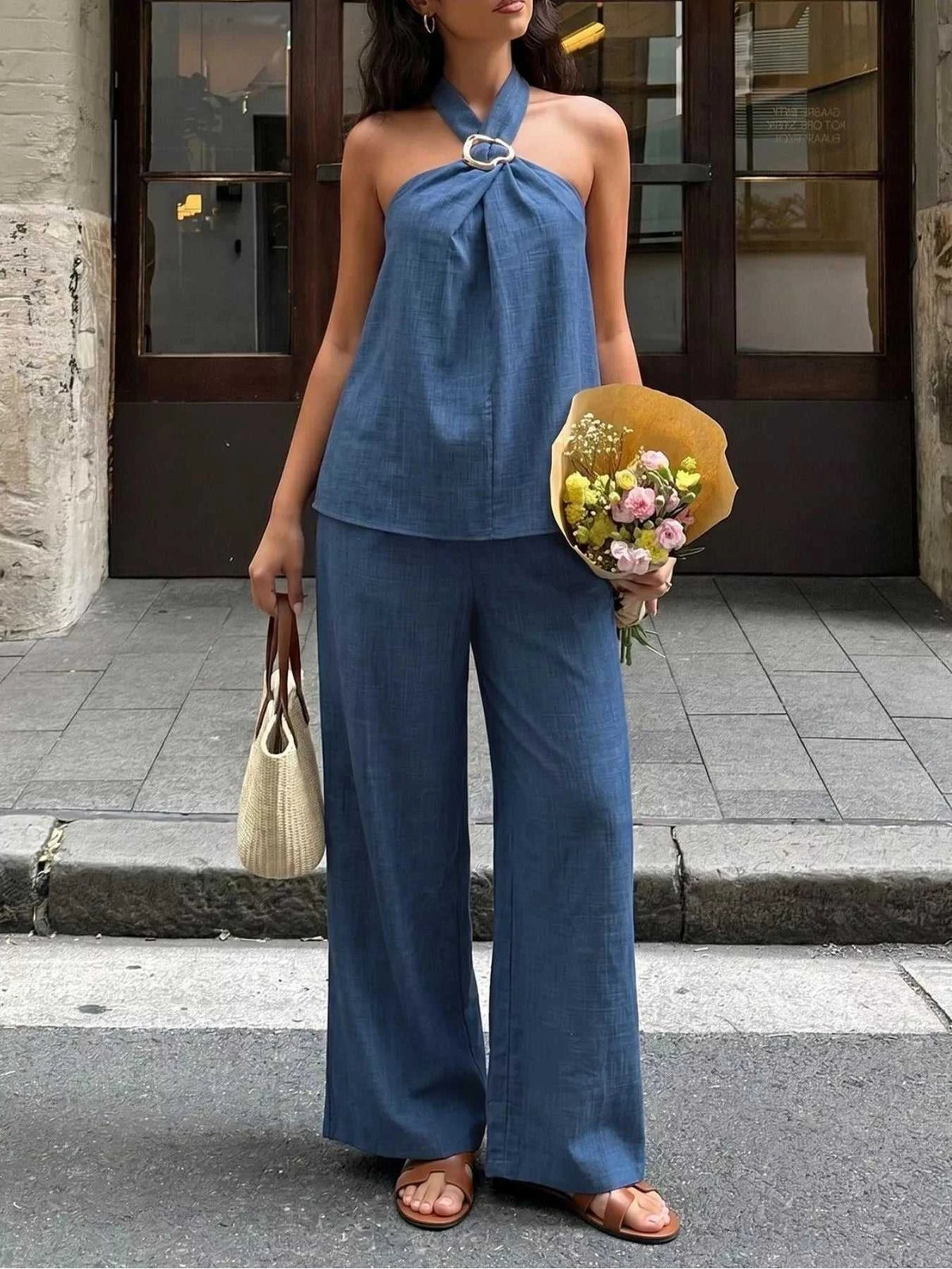 Halter Neck Top and Wide-Leg Pants Set 100100007618224 46 Affordable Fashion Under $100 Jerry's Apparel 
