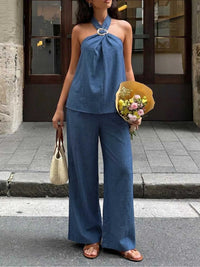 Halter Neck Top and Wide-Leg Pants Set 100100007618224 46 Affordable Fashion Under $100 Jerry's Apparel 