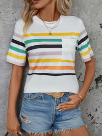 Striped Round Neck Short Sleeve T-Shirt