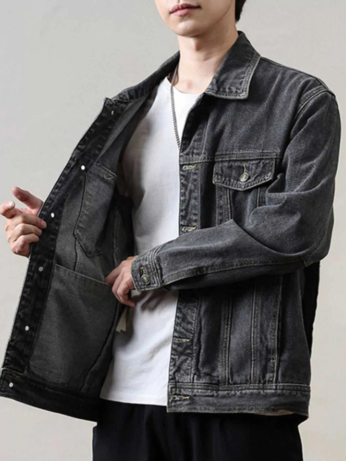 Men's Full Size Classic Washed Denim Jacket with Chest Pockets Plus Size 100400596794258 72 Affordable Fashion Under $100 Jerry's Apparel 