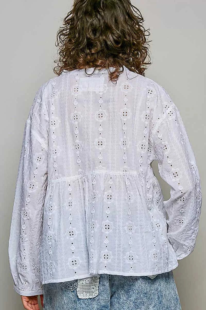 POL Lace Eyelet Long Sleeve Cotton Blouse 100100414481960 66 Affordable Fashion Under $100 Jerry's Apparel 