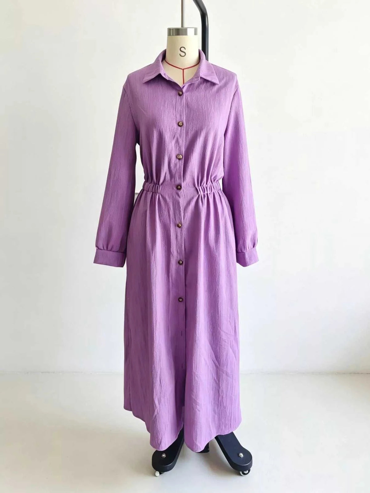 Full Size Textured Button Front Long Sleeve Maxi Dress Plus Size 100100300066352 41 Affordable Fashion Under $100 Jerry's Apparel 