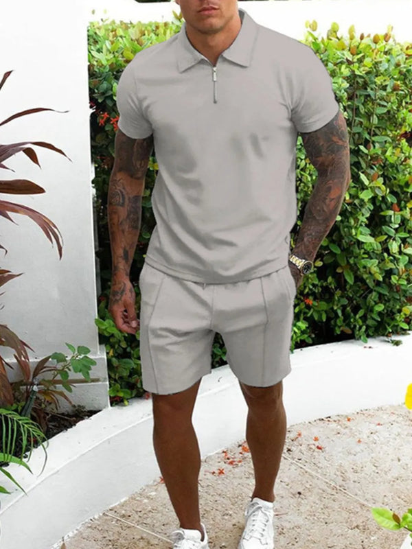 Men's Full Size Collared Neck Short Sleeve Top and Shorts Set Plus Size