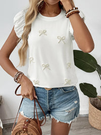 Pearl Bow Puff Sleeve T-Shirt