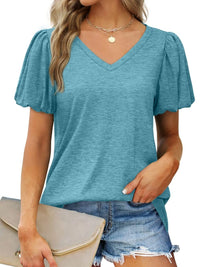 V-Neck Puff Sleeve Casual T-Shirt