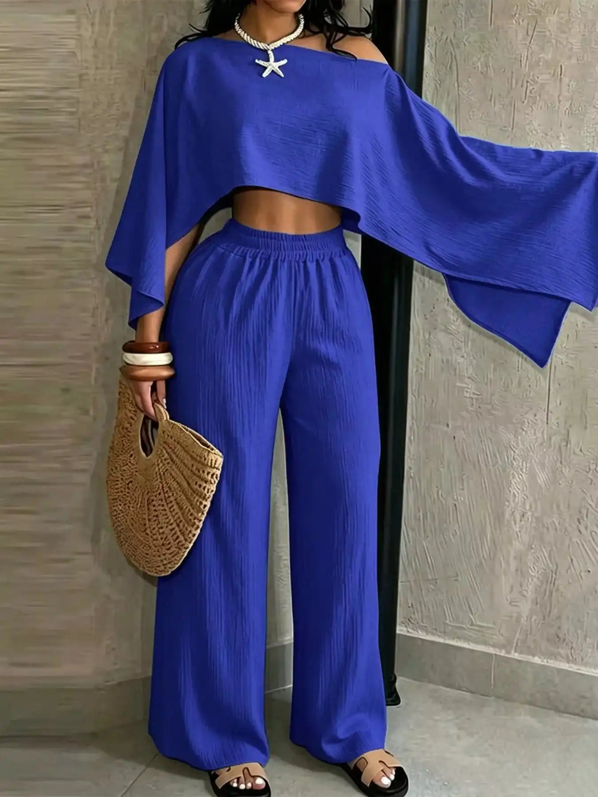Boat Neck Crop Top and Wide-Leg Pants Set 101001634822589 57 Affordable Fashion Under $100 Jerry's Apparel 