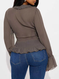 Ruffled V-Neck Long Sleeve Blouse 100100364156339 41 Affordable Fashion Under $100 Jerry's Apparel 