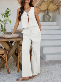 Devine Tied V-Neck Sleeveless Top and Pants Set 100100787639337 58 Gifts for Her Jerry's Apparel 