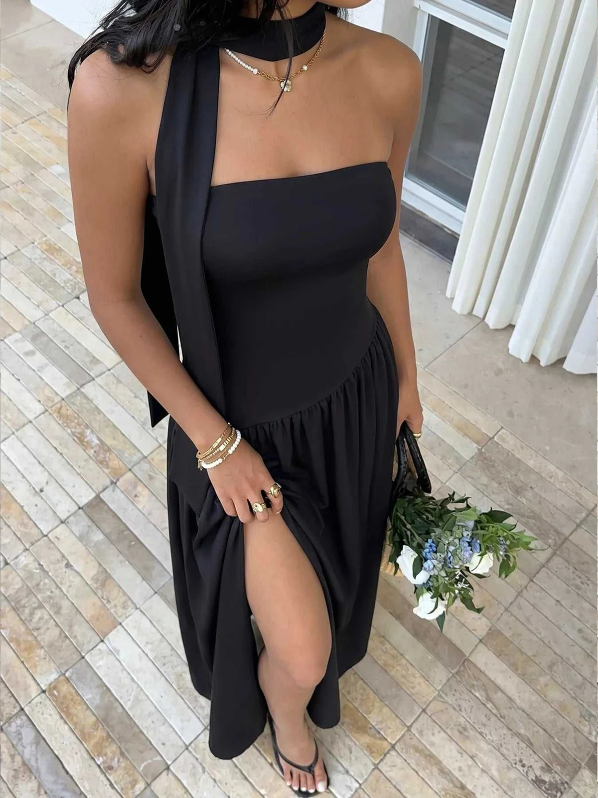Slit Tube Maxi Dress with Scarf 100100259725562 37 Affordable Fashion Under $100 Jerry's Apparel 