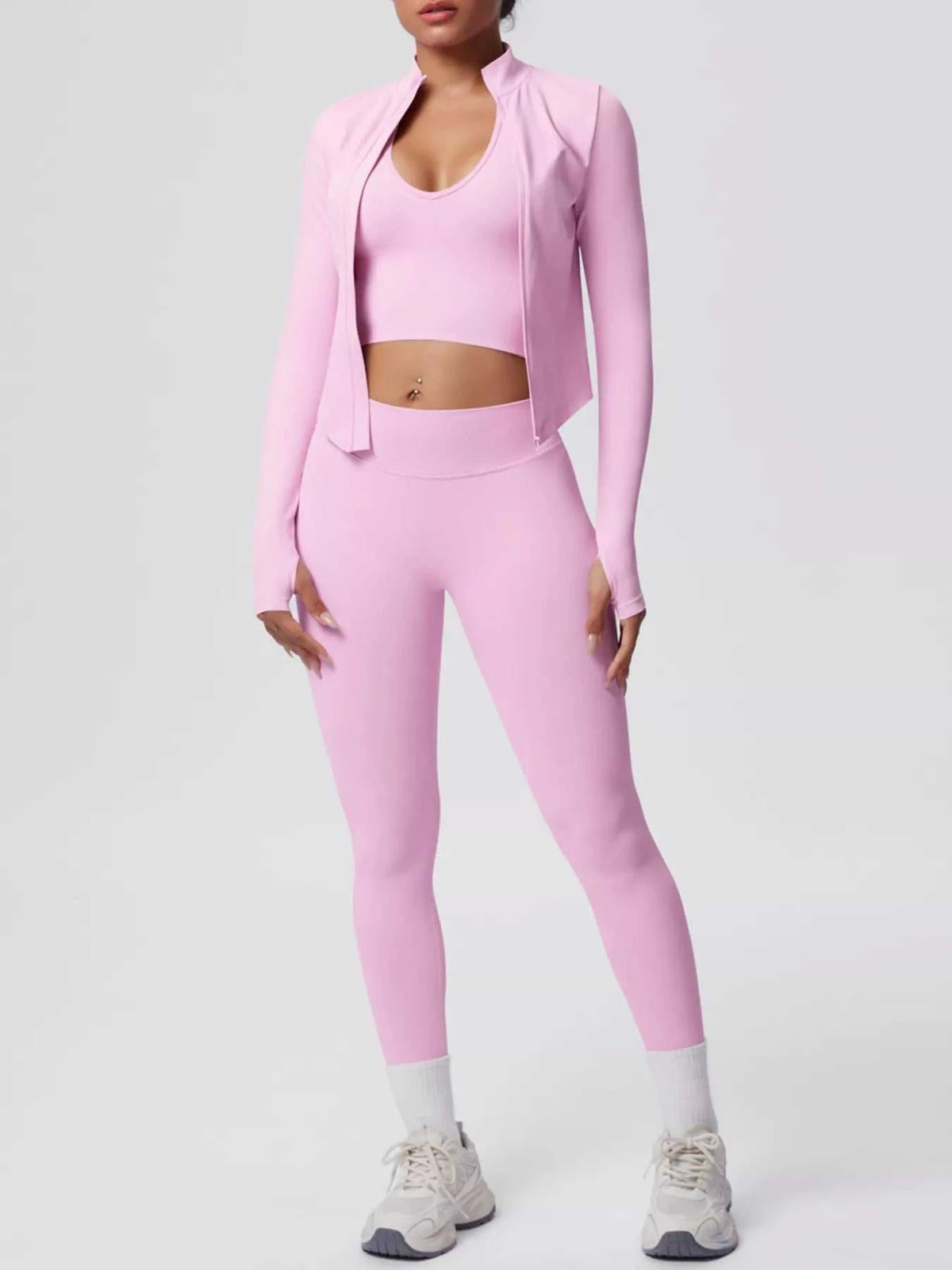 Tank & Zip-Up Jacket and Leggings Three-Piece Active Set 101006896695096 129 Comfortable Weekend Sets Jerry's Apparel 