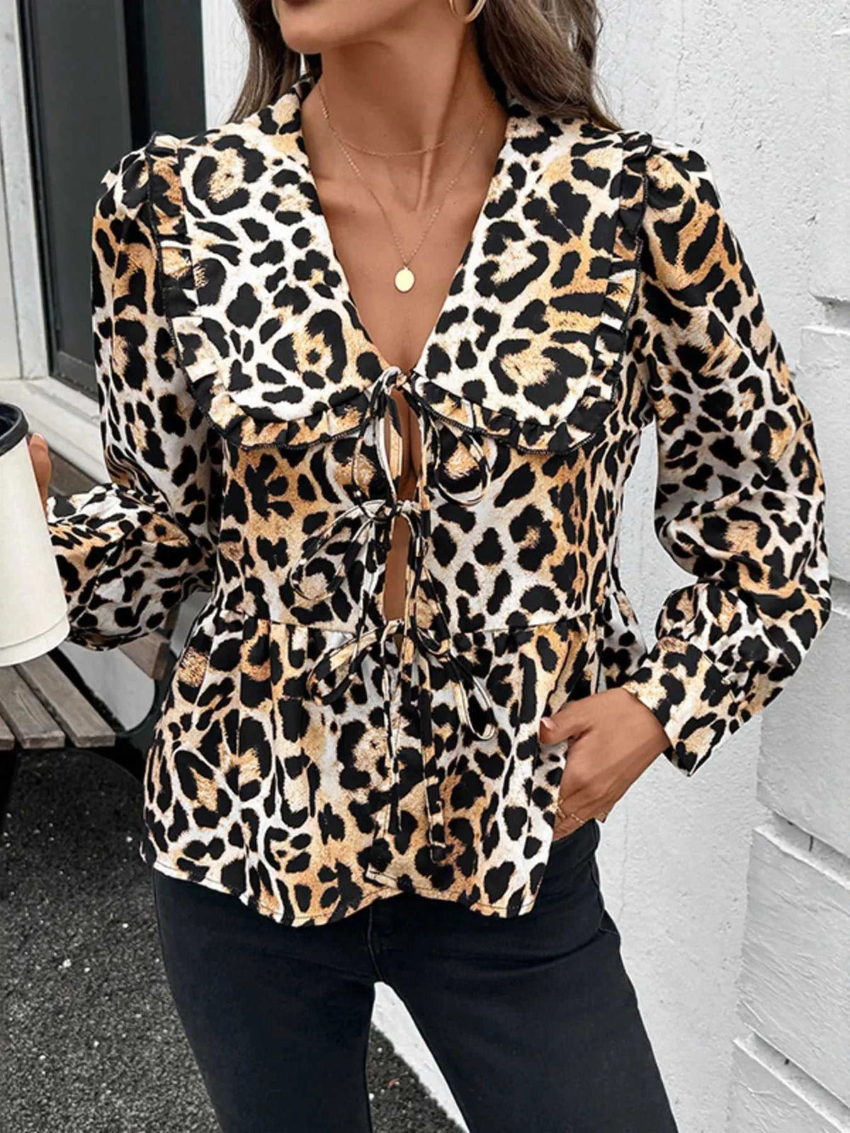 Leopard Print Tie Front Blouse 100100129201649 40 Affordable Fashion Under $100 Jerry's Apparel 