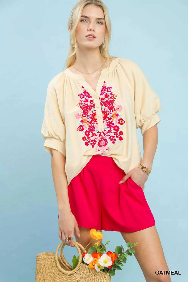 Umgee Embroidered Puff Sleeve Blouse 100100035431753 57 Affordable Fashion Under $100 Jerry's Apparel 
