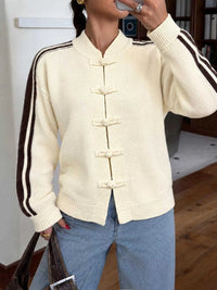 Chinese Knot Button Cardigan with Contrast Side Stripes 101002959338177 61 Affordable Fashion Under $100 Jerry's Apparel 