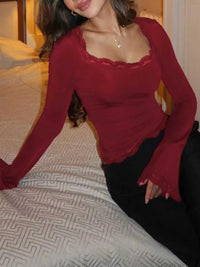 Lace Trim Square Neck Long Sleeve Top 100100247920045 28 Affordable Fashion Under $100 Jerry's Apparel 