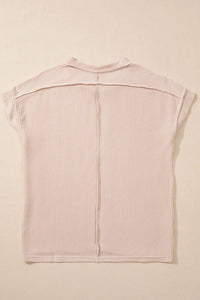 Casual Ribbed Short Sleeve Round Neck T-Shirt