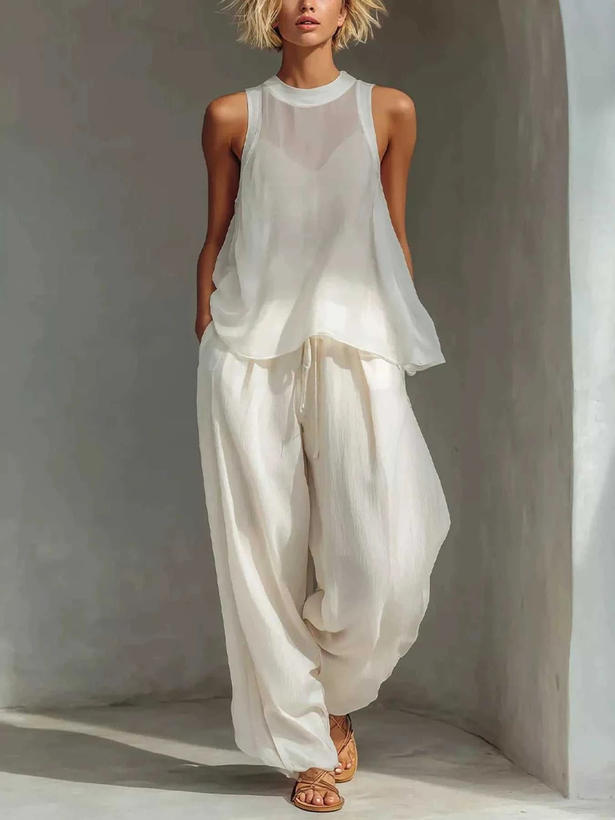 Full Size Sheer Sleeveless Top and Wide-Leg Pants Set Plus Size 101001098258416 52 Affordable Fashion Under $100 Jerry's Apparel 