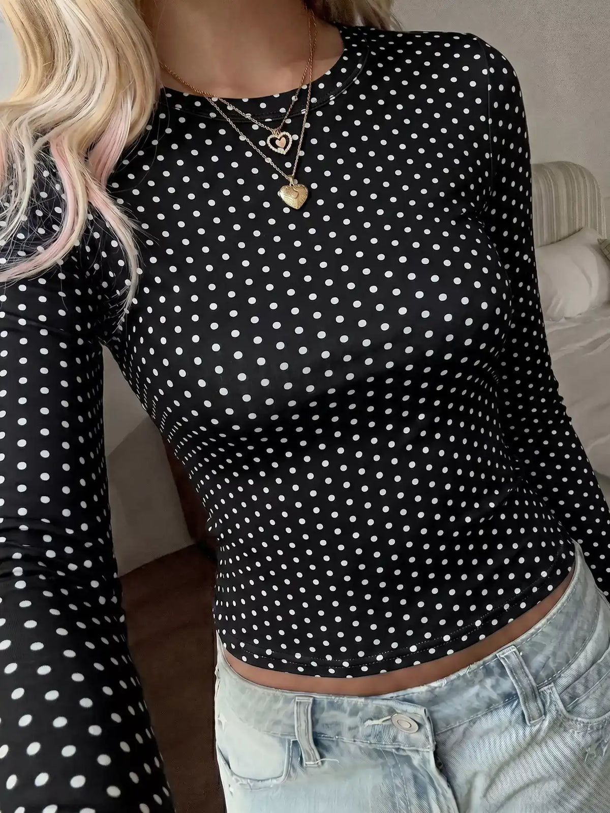 Long Sleeve Polka Dot Slim Fit T-Shirt 101001890142731 27 Affordable Fashion Under $100 Jerry's Apparel 