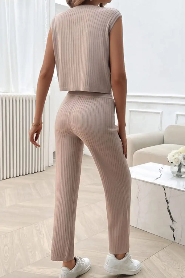 Devine Ribbed Round Neck Top and Pants Set 100100643541406 76 Affordable Fashion Under $100 Jerry's Apparel 