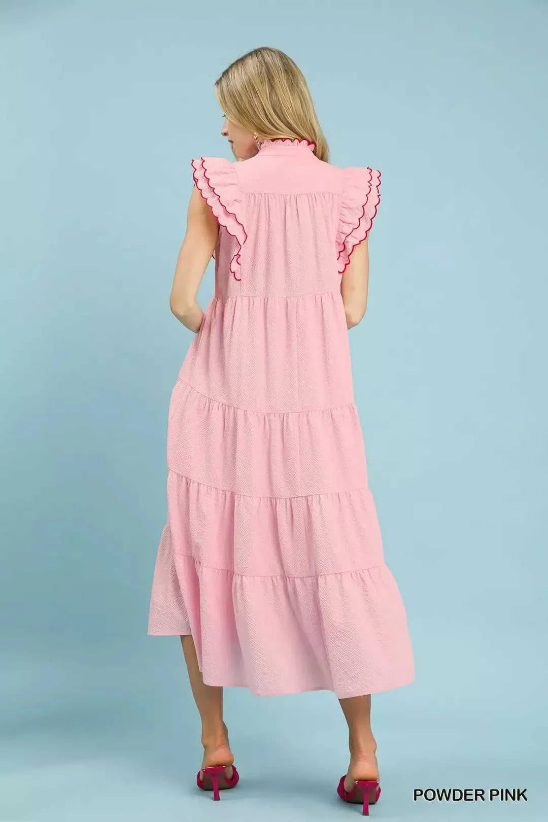 Umgee Seersucker Ruffle Sleeve Tiered Midi Dress 100100983721187 66 Affordable Fashion Under $100 Jerry's Apparel 