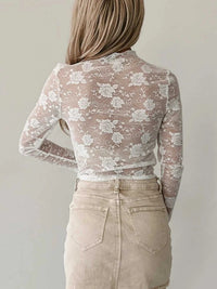 Sheer Floral Lace Mesh Mock Neck Long Sleeve Top 100100902913539 23 Affordable Fashion Under $100 Jerry's Apparel 