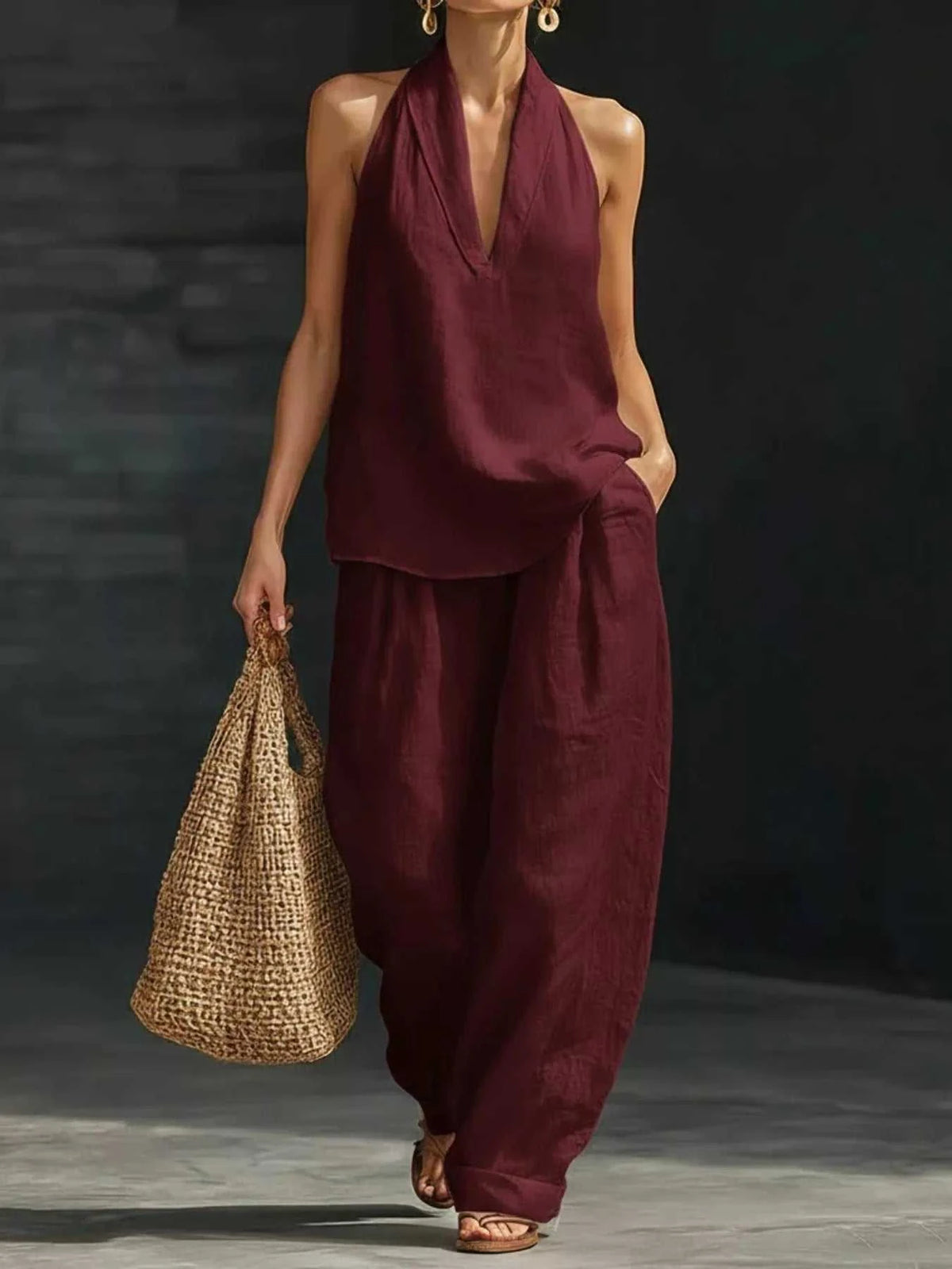 Full Size Halter Neck Top and Wide Leg Pants Set Plus Size 100100162890040 46 Affordable Fashion Under $100 Jerry's Apparel 