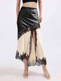 Lace Trim Asymmetrical Midi Skirt 100100647329706 101 Jerry's Apparel 
