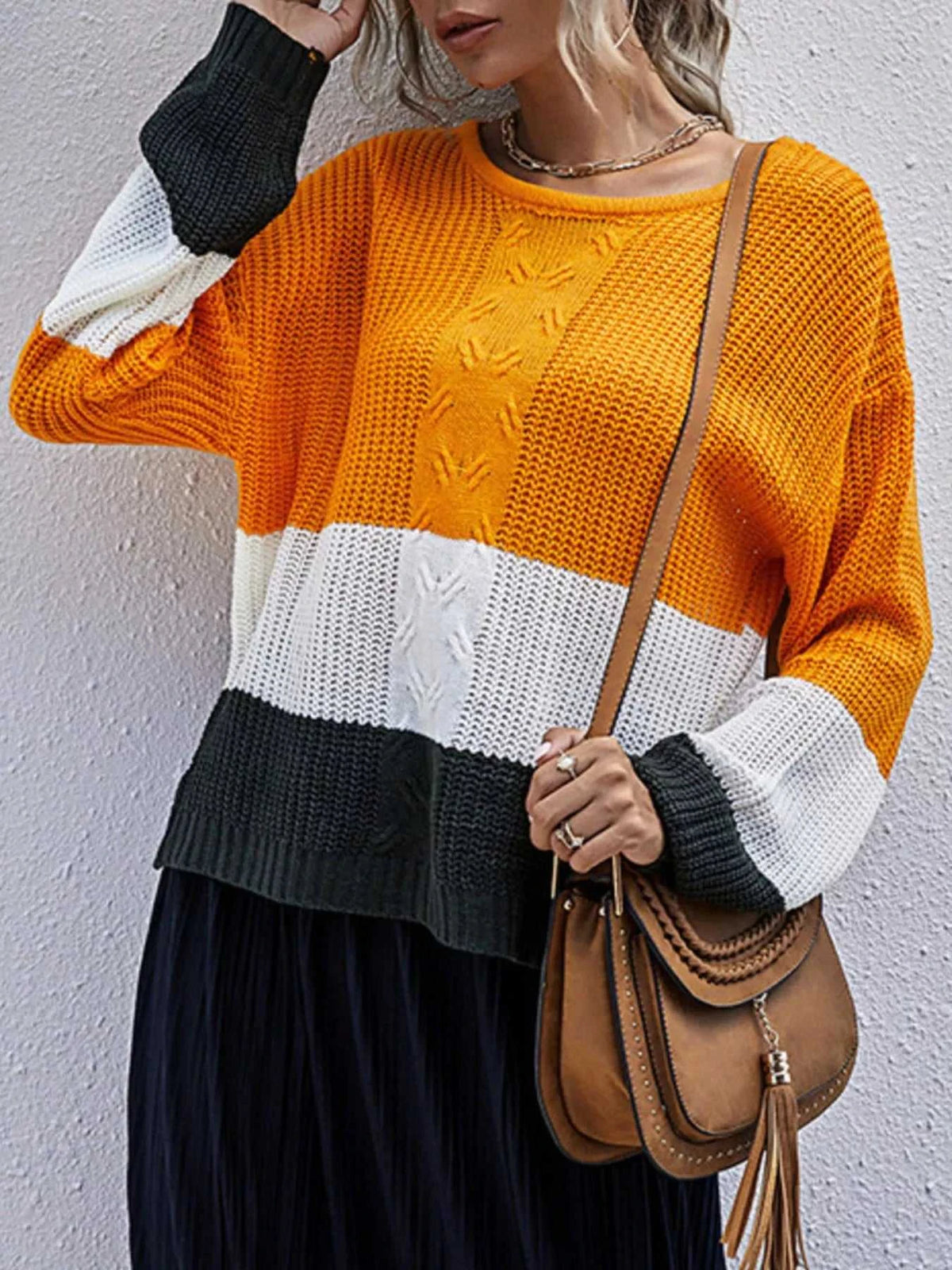 Color Block Round Neck Sweater 100100367558904 38 Affordable Fashion Under $100 Jerry's Apparel 
