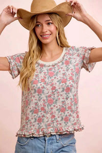 BiBi Rose Printed Slub Knit Ruffled Sleeves Top 100100307291292 38 Affordable Fashion Under $100 Jerry's Apparel 