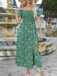 Full Size Slit Off-Shoulder Floral Midi Dress Plus Size
