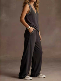 Full Size V-Neck Tank Top & Wide-Leg Pants Set Plus Size 100100522597486 45 Affordable Fashion Under $100 Jerry's Apparel 