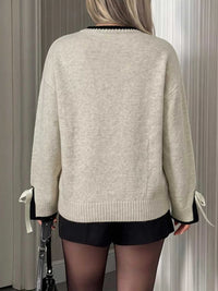 Contrast Trim Ribbed Cuff Tie-Sleeve Sweater 100100782496219 43 Women's Sweaters and Knitwear Jerry's Apparel 