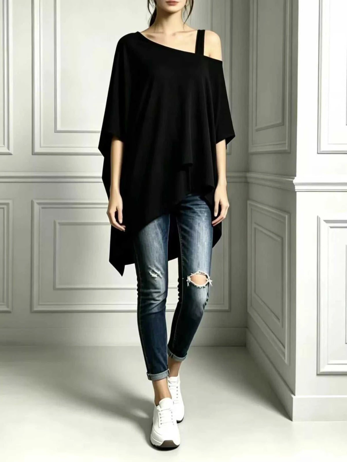Full Size Asymmetrical Neck Short Sleeve T-Shirt Plus Size 100100023279190 34 Affordable Fashion Under $100 Jerry's Apparel 