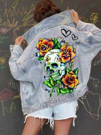 Full Size Skull Graphic Button Up Denim Jacket Plus Size 101003288973520 72 Affordable Fashion Under $100 Jerry's Apparel 