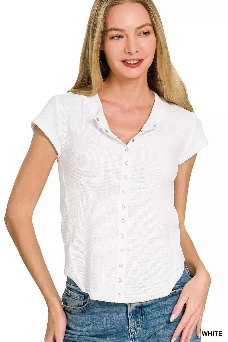 Zenana Double Knit Snap Button Short Sleeve Shirt 100100815631228 24 Affordable Fashion Under $100 Jerry's Apparel 