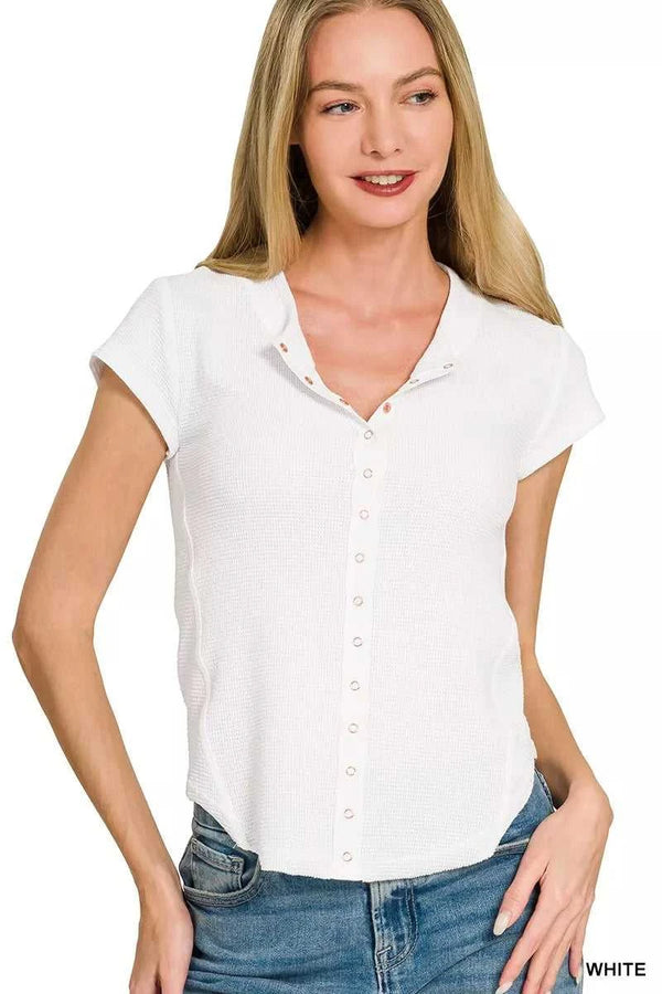 Zenana Double Knit Snap Button Short Sleeve Shirt 100100815631228 24 Affordable Fashion Under $100 Jerry's Apparel 
